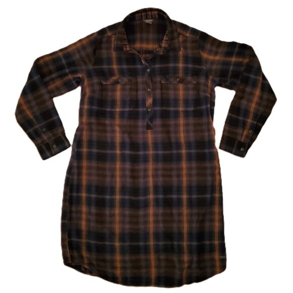 Eddie Bauer Womens Size 12 Shirt Tunic Top Brown Black Cotton Flannel Pullover - Picture 1 of 11